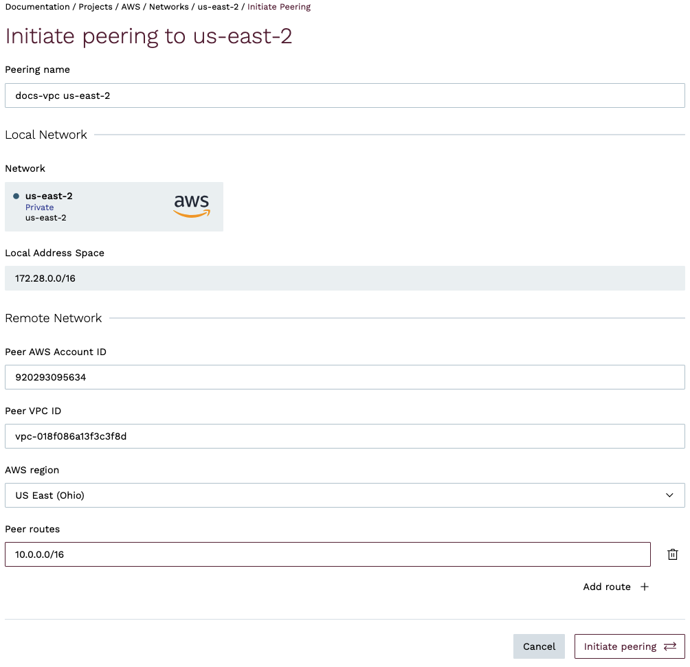 Initiate AWS peering