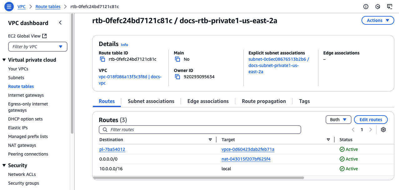 AWS VPC route table