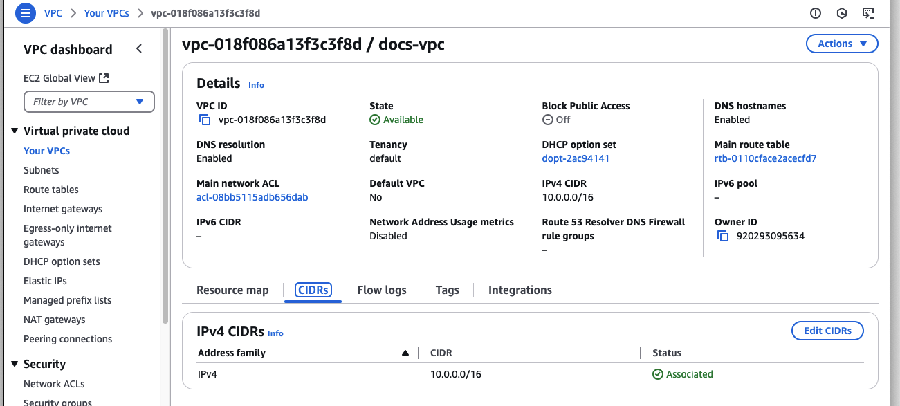 AWS VPC details