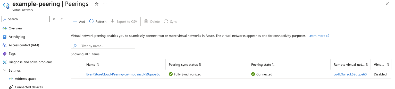 Azure peering - status