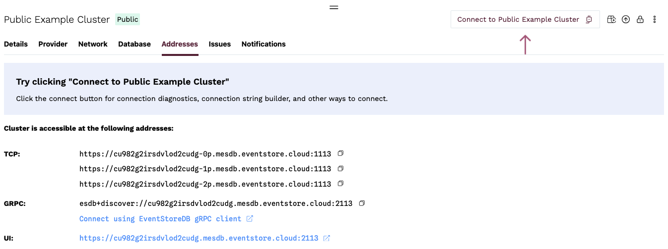 Cluster details - Addresses