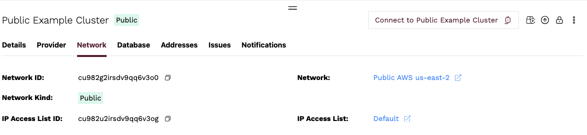 Cluster details - Public Network