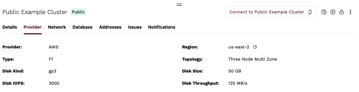 Cluster details - Provider