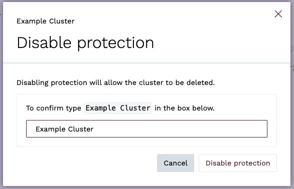 Disable Protection confirmation