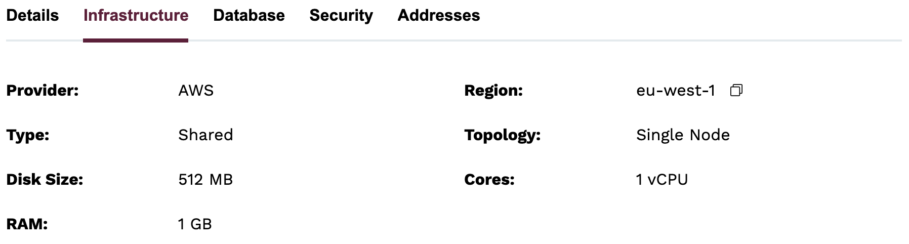 Cluster details - Infrastructure