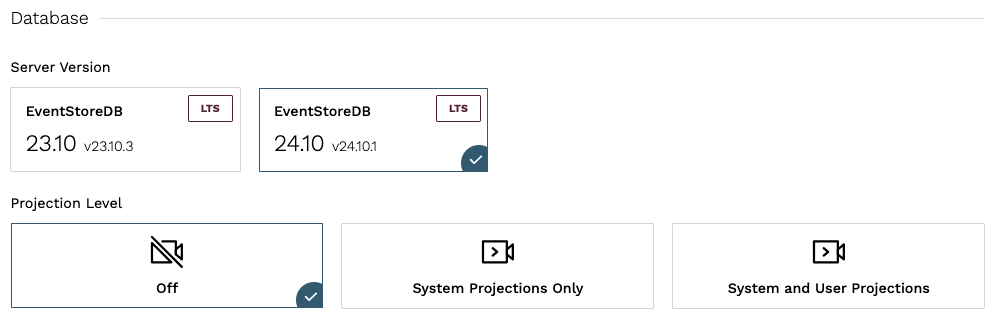 Database configuration