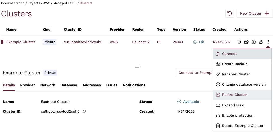 cluster list