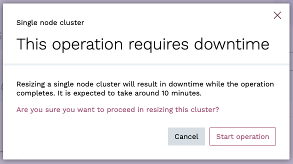 Cluster Resize Warning