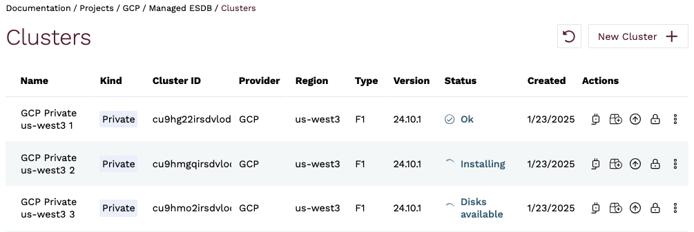 Cluster provisioning statuses