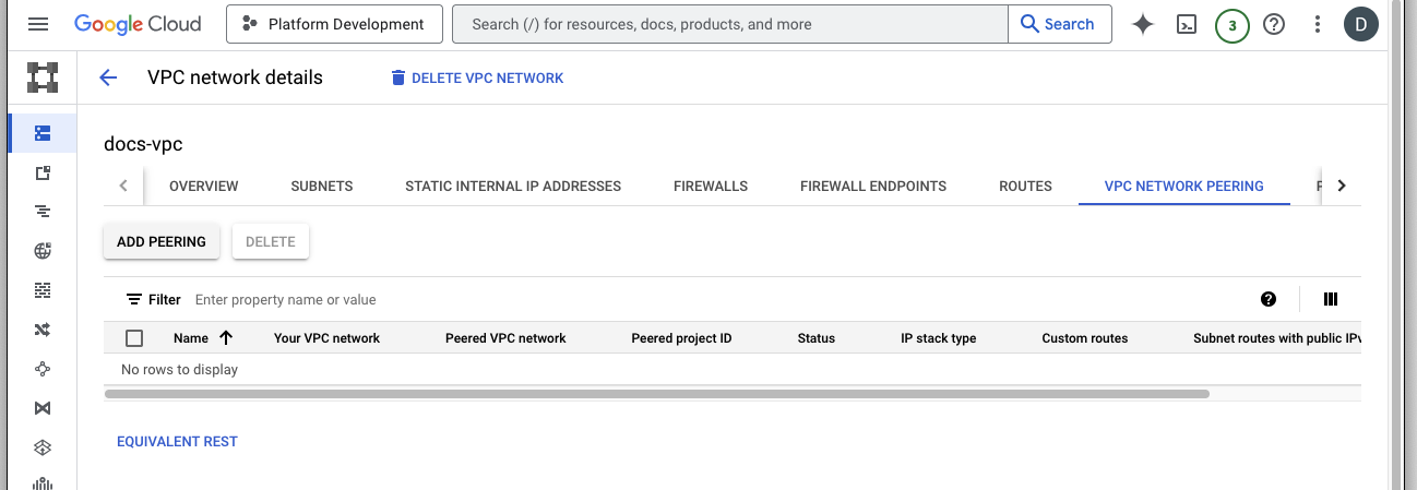 GCP peering list