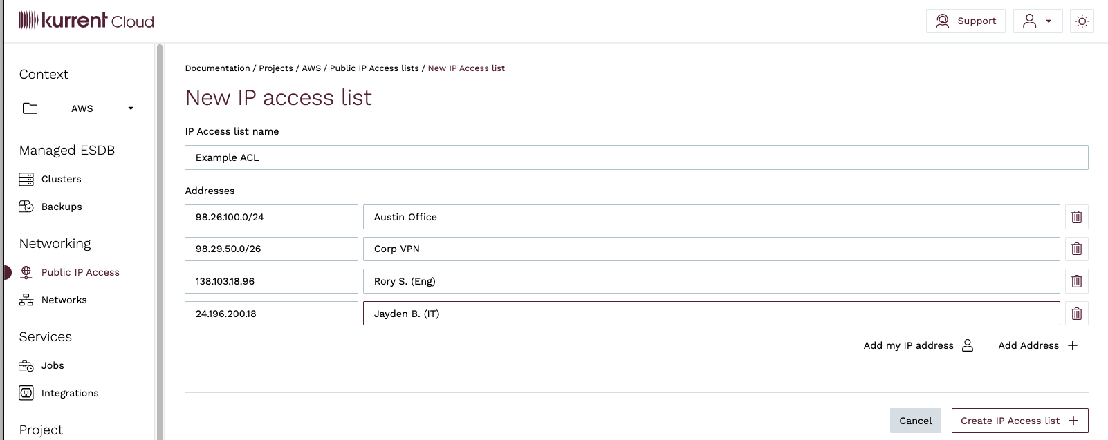 New IP Access List