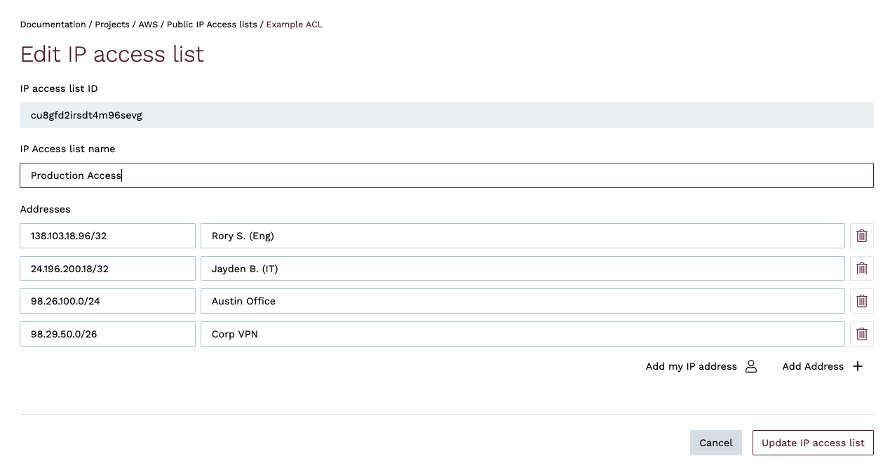 Edit IP Access List