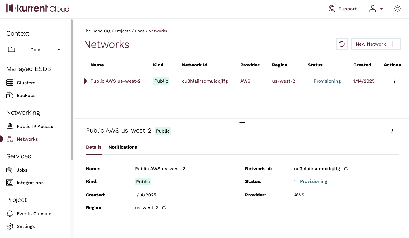 Network detail page