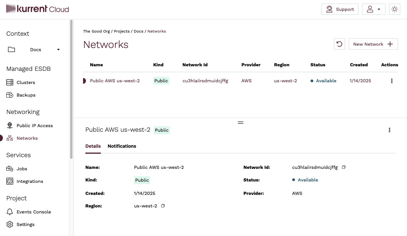 Network detail page